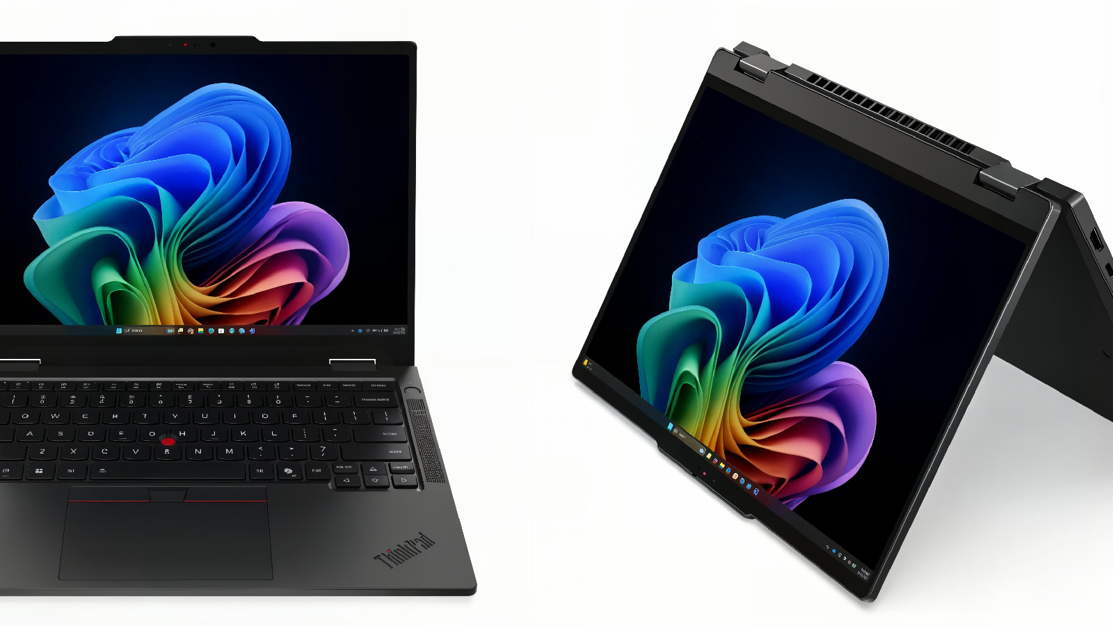 Detalhes sobre o design e as portas de conectividade do Lenovo ThinkPad T14s 2 em 1 de segunda geração.