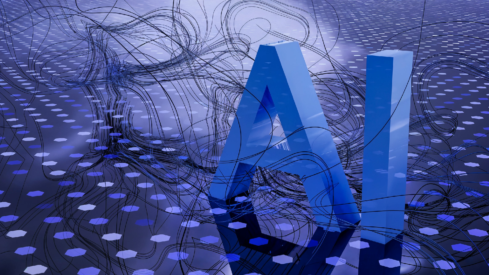 3D rendered ai text on dark digital background