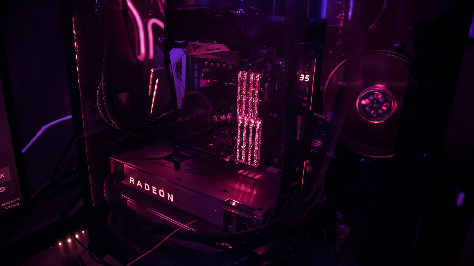 a computer case with a neon sign on the side of it