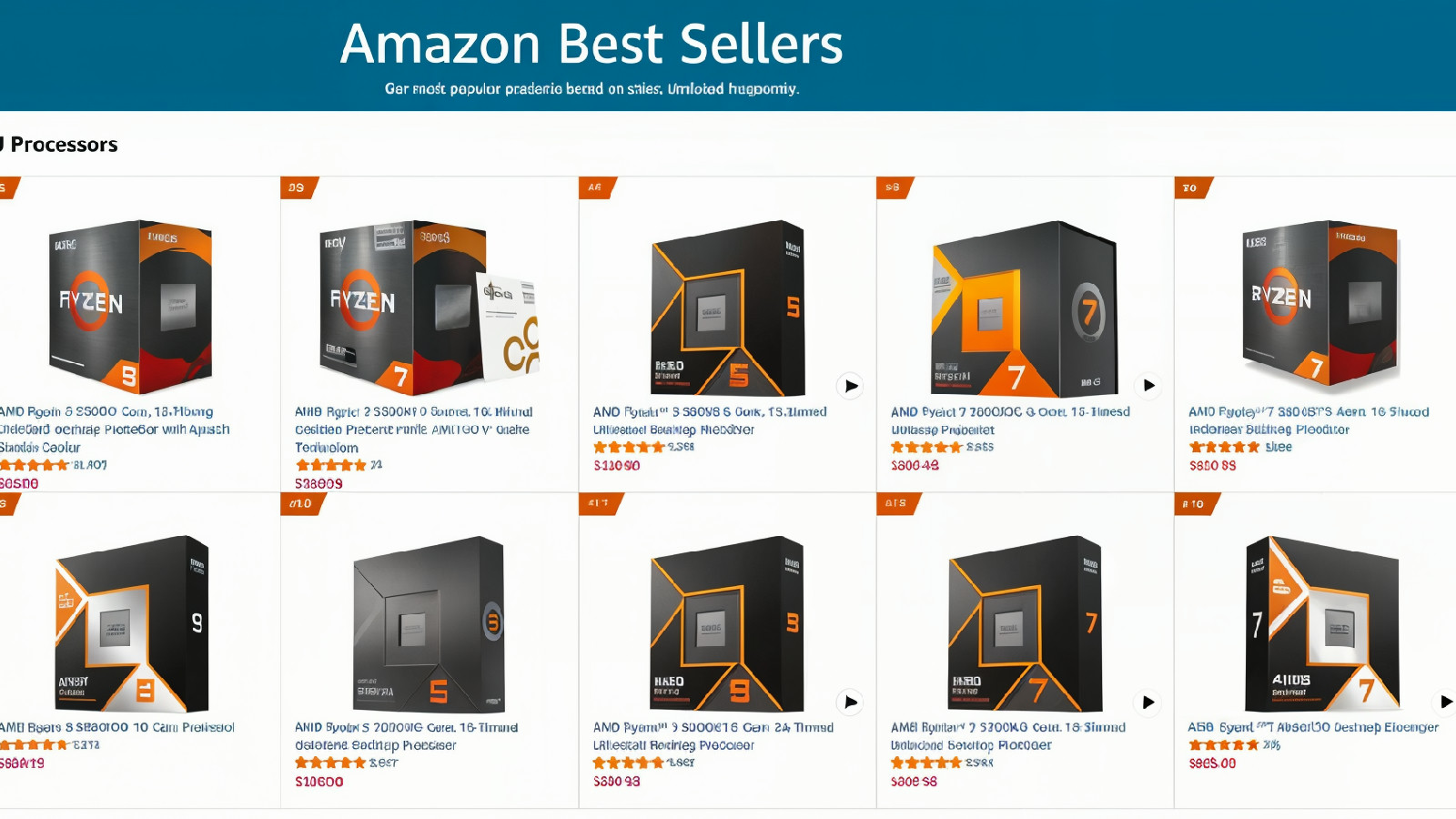 CPUs AMD Ryzen mais vendidos