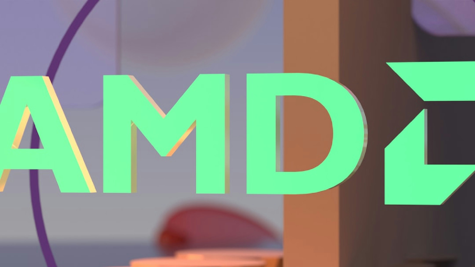 O logotipo verde da AMD simbolizando a presença da marca no mercado de tecnologia
