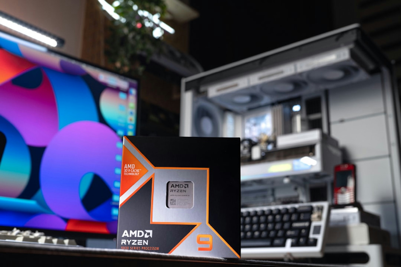A new amd ryzen processor sits on a desk.