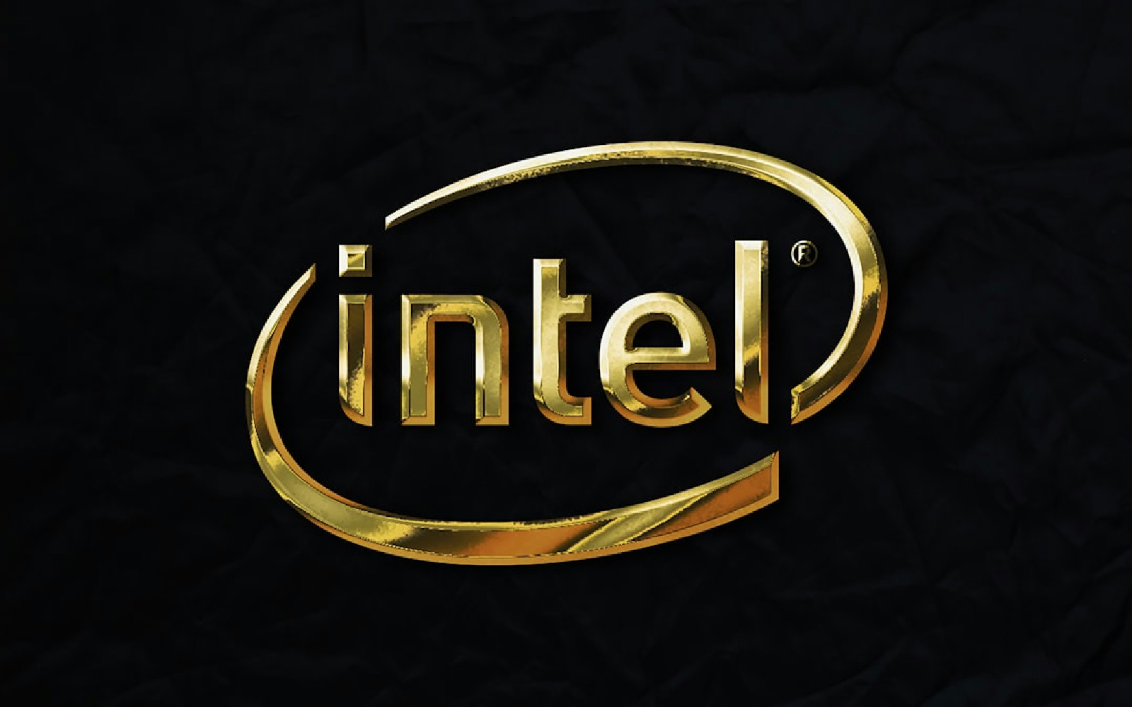 Logotipo dourado da Intel em fundo preto